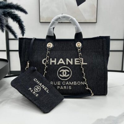 20230722_i1689985110_7124_0_jpg CC DEAUVILLE LARGE 38 TOTE BAG IN DARK NAVY CANVAS WITH WHITE LOGO EMBROIDERED