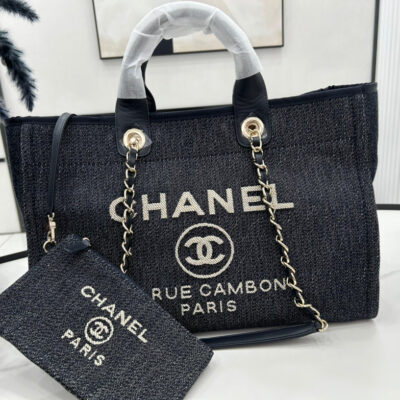 20230722_i1689985110_8566_1_jpg CC DEAUVILLE LARGE 38 TOTE BAG IN DARK NAVY CANVAS WITH WHITE LOGO EMBROIDERED