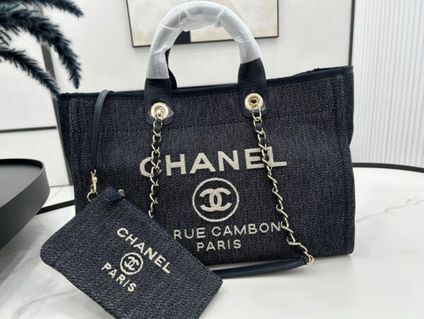 20230722_i1689985110_8566_1_jpg CC DEAUVILLE LARGE 38 TOTE BAG IN DARK NAVY CANVAS WITH WHITE LOGO EMBROIDERED