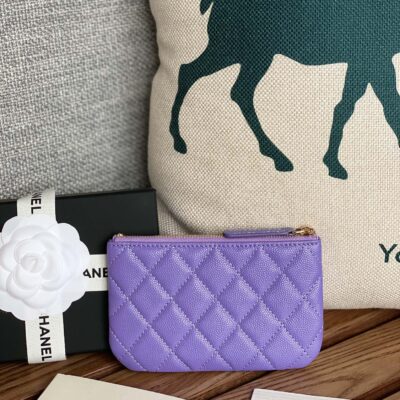 CC CLASSIC SMALL 15 ZIPPED POUCH IN AMETHYST PURPLE GRAINED CALFSKIN