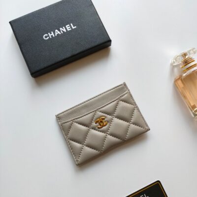 CC CARD HOLDER 11.2 GRAY CALFSKIN GOLD ICON