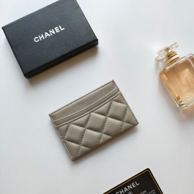 CC CARD HOLDER 11.2 GRAY CALFSKIN GOLD ICON