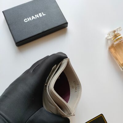 CC CARD HOLDER 11.2 GRAY CALFSKIN GOLD ICON