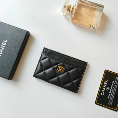CC CARD HOLDER 11.2 BLACK CALFSKIN GOLD ICON
