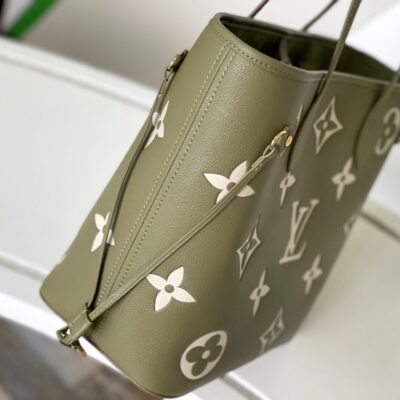 NEVERFULL MM 32 KHAKI CREAM MONOGRAM EMPREINTE LEATHER
