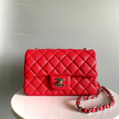 20230912_i1694515521_3356_0_jpg_64b3c6fe-7e3a-44f7-a5db-9c20b80bfd8f MINI RECTANGLE FLAP BAG 20CM RED CAVIAR SILVER HARDWARE