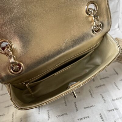 CC MINI 19 FLAP BAG IN GOLDEN METALLIC CALFSKIN