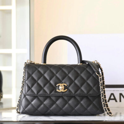 CHANEL 25S FLAP BAG 24 CM IN BLACK LAMBSKIN WITH GOLD HARDWARE