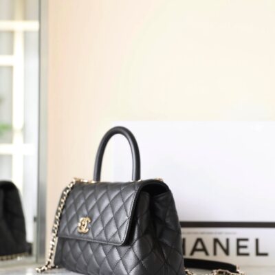 CHANEL 25S FLAP BAG 24 CM IN BLACK LAMBSKIN WITH GOLD HARDWARE