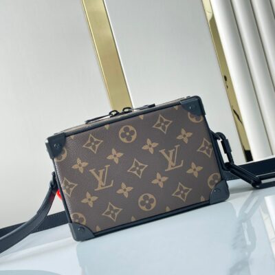 MINI SOFT TRUNK 18 IN BROWN MONOGRAM CANVAS RED ORANGE CHAIN
