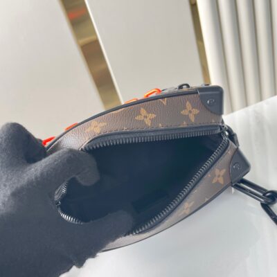 MINI SOFT TRUNK 18 IN BROWN MONOGRAM CANVAS RED ORANGE CHAIN