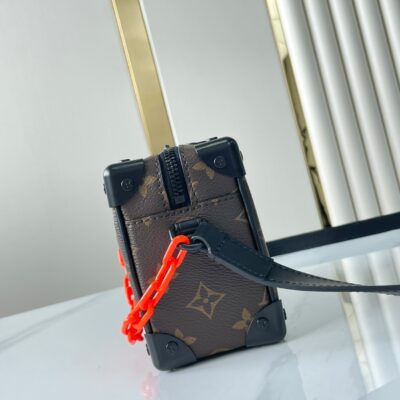 MINI SOFT TRUNK 18 IN BROWN MONOGRAM CANVAS RED ORANGE CHAIN