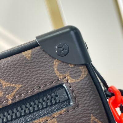MINI SOFT TRUNK 18 IN BROWN MONOGRAM CANVAS RED ORANGE CHAIN