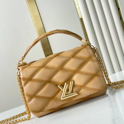 GO-14 PM 20 IN LIGHT FAWN QUILTED LAMBSKIN GOLD HARDWARE