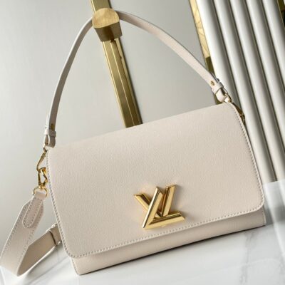 SOFT TWIST 27 IN WHITE CALFSKIN GOLD LOGO
