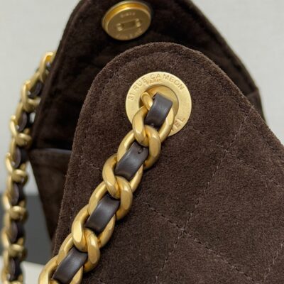 CHANEL 25S HOBO BAG 30 CM IN DARK BROWN SUEDE WITH GOLD HARDWARE