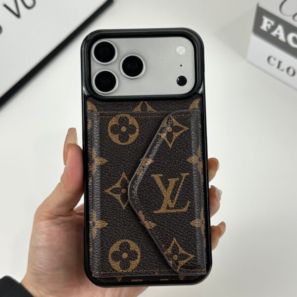 Classic Leather Monogram iPhone Case with Wallet Big Printing for iPhone 12-18 Pro & Pro Max