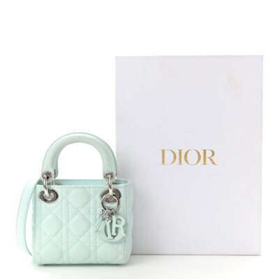 CHRISTIAN DIOR Lambskin Cannage Micro Lady Dior Turquoise