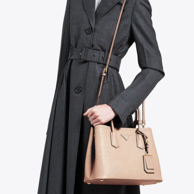 Prada Small Saffiano Leather Double Prada Bag in Powder Pink