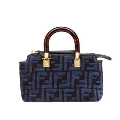 21e37d7bb125b0670217cbede9123055 Fendi By The Way Mini Boston Bag in Blue Tapestry Fabric
