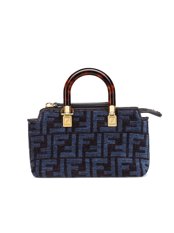 21e37d7bb125b0670217cbede9123055 Fendi By The Way Mini Boston Bag in Blue Tapestry Fabric