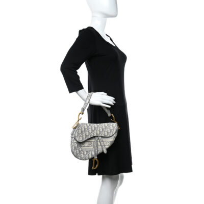 21ef05449bd52e6500ce6d4cc8fa4797 CHRISTIAN DIOR Oblique Embroidered Saddle Bag Gray