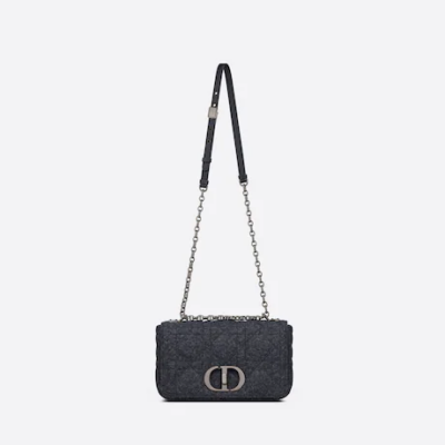 MEDIUM DIOR CARO BAG Navy Blue Macrocannage Felt