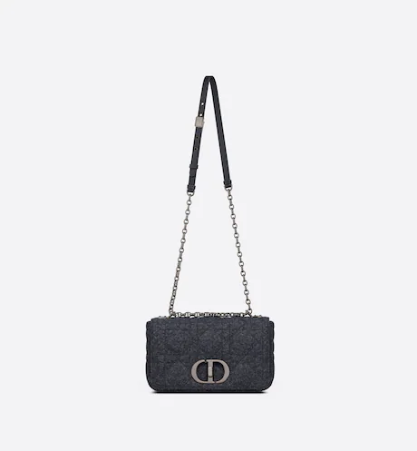 MEDIUM DIOR CARO BAG Navy Blue Macrocannage Felt