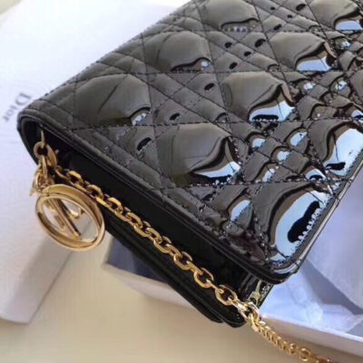 Dior Lady Dior Clutch With Chain In Black Patent