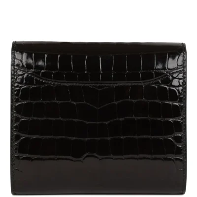 محفظة Hermès Constance Compact أسود لامع Alligator Rose إكسسوارات معدنية ذهبية