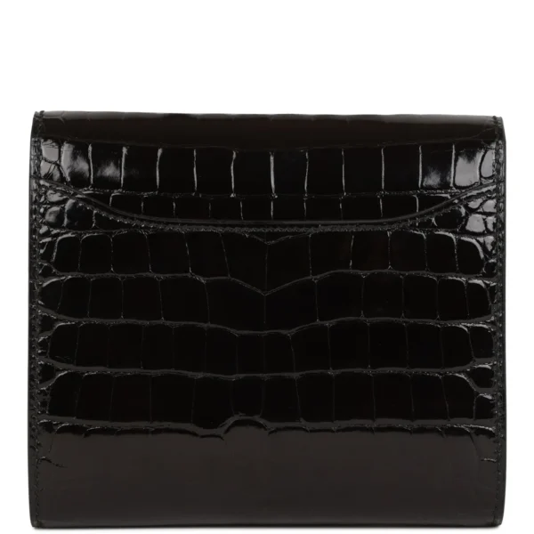 محفظة Hermès Constance Compact أسود لامع Alligator Rose إكسسوارات معدنية ذهبية