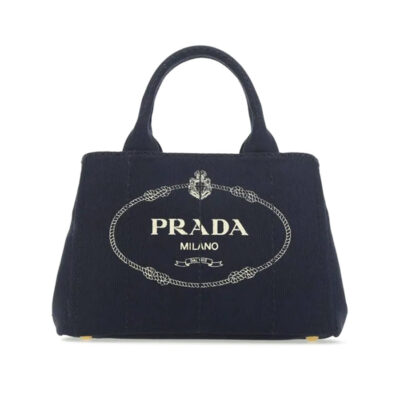 Prada Small Cotton Canvas Tote in Navy
