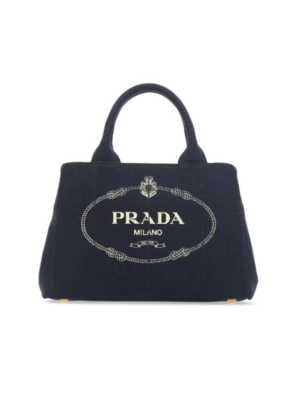 Prada Small Cotton Canvas Tote in Navy
