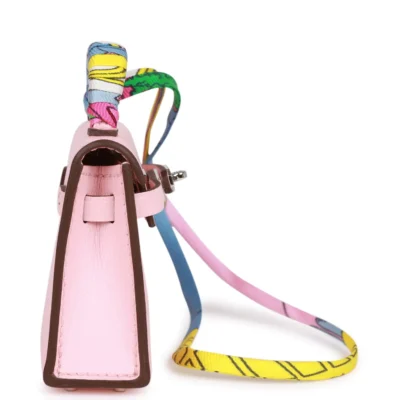 Hermès Rose Sakura Tadelakt Mini Kelly Twilly Bag Charm Palladium Hardware