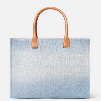 VERSACE ALLOVER LARGE DENIM TOTE BAG