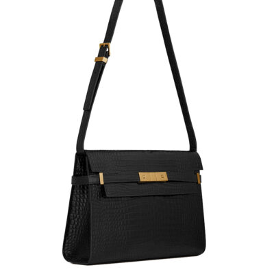 YSL Manhattan Shoulder Bag in Crocodile Embossed Shiny Leather
