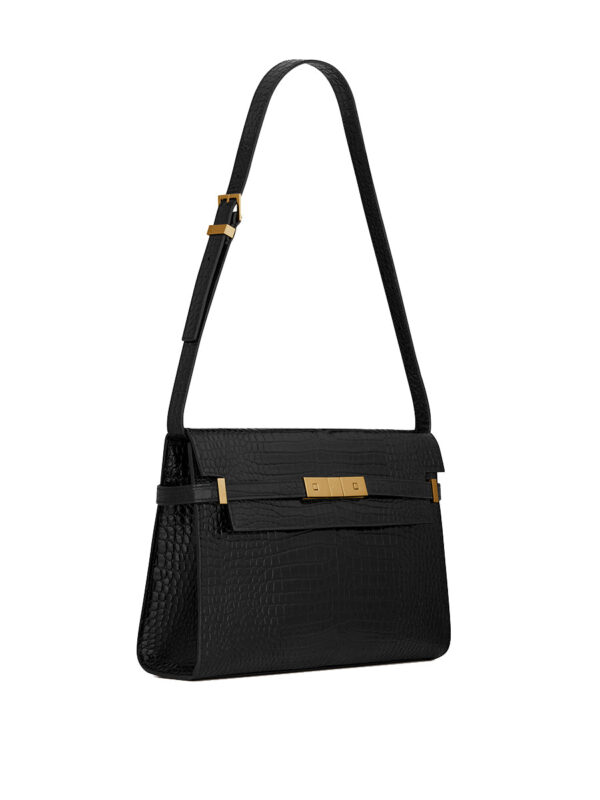 YSL Manhattan Shoulder Bag in Crocodile Embossed Shiny Leather