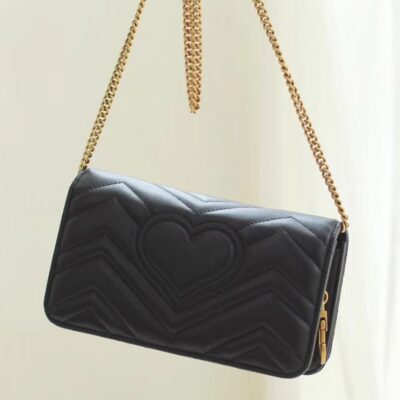 Gucci Marmont GG Mini Quilted Black Leather Cross Body Bag 488426 Black