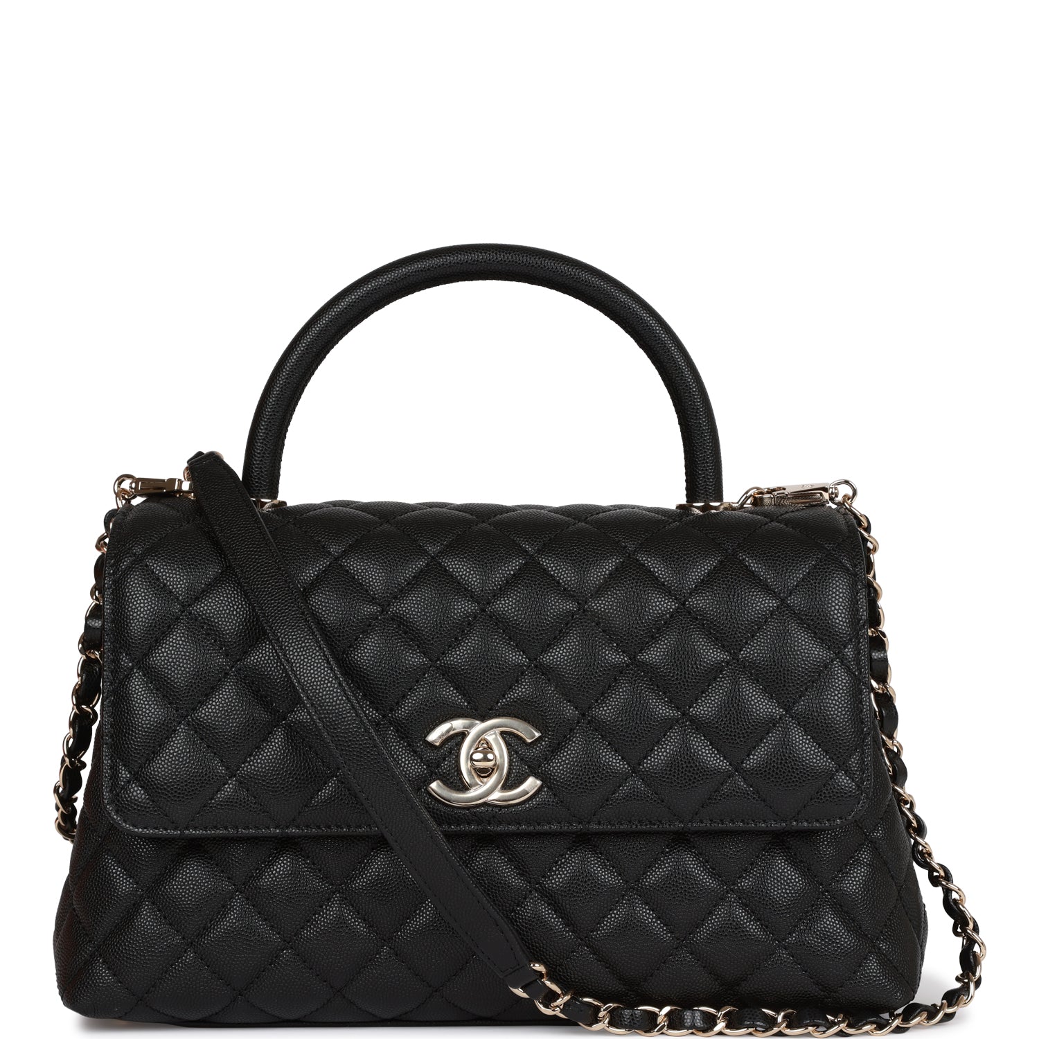 sac à rabat CHANEL petit format Coco Handle noir cuir caviar finitions dorées claires
