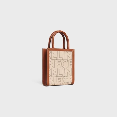 MINI VERTICAL CABAS CELINE IN TEXTILE WITH CELINE ALL-OVER PRINT NATURAL / TAN