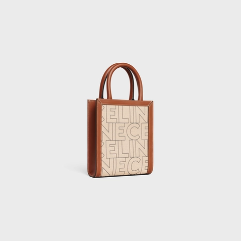 MINI VERTICAL CABAS CELINE IN TEXTILE WITH CELINE ALL-OVER PRINT NATURAL / TAN