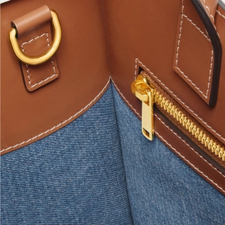 SMALL VERTICAL CABAS CELINE IN DENIM WITH CELINE ALL-OVER PRINT NAVY / TAN
