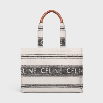 LARGE CABAS THAIS IN STRIPED TEXTILE WITH CELINE JACQUARD WHITE / BLACK