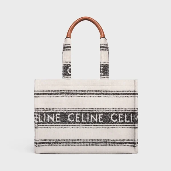 LARGE CABAS THAIS IN STRIPED TEXTILE WITH CELINE JACQUARD WHITE / BLACK