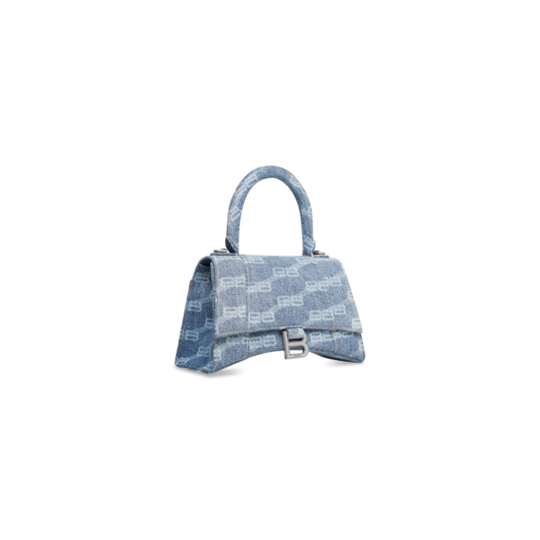 WOMEN'S HOURGLASS SMALL HANDBAG BB MONOGRAM BLEACHED DENIM IN BLUE