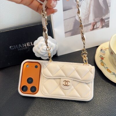 2714ee3dff5b89545d0203955ce78579cf87e49eba435d25b07fb91d8459e1bf White Chanel Quilted Caviar Leather Card Holder Chain Luxury Phone Case