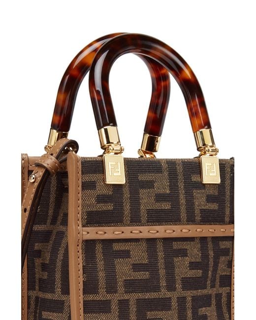 Fendi Mini Sunshine Shopper in Brown FF Fabric Mini Bag