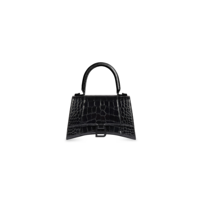 WOMEN'S HOURGLASS SMALL HANDBAG CROCODILE EMBOSSED IN BLACK