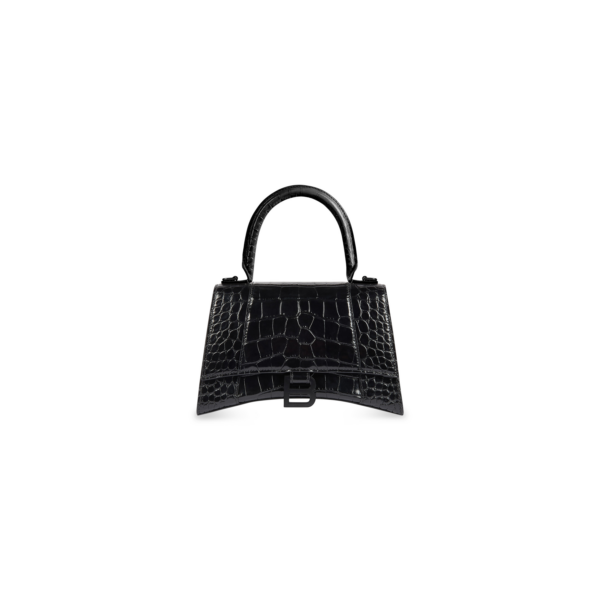 WOMEN'S HOURGLASS SMALL HANDBAG CROCODILE EMBOSSED IN BLACK