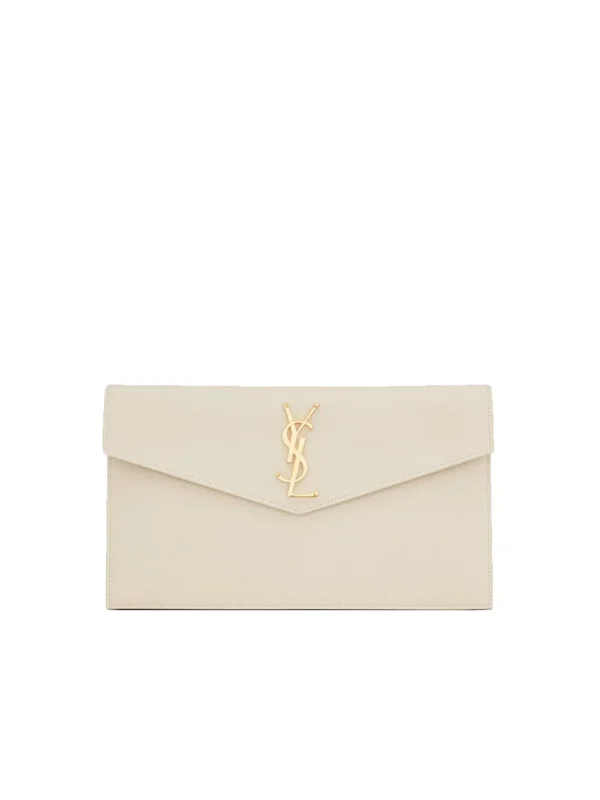 YSL Uptown 纹理 De Poudre 压纹 皮革 Blanc 复古 小包